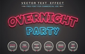 霓虹灯矢量文字效果字体样式 Night Party – Editable Text Effect, Font Style