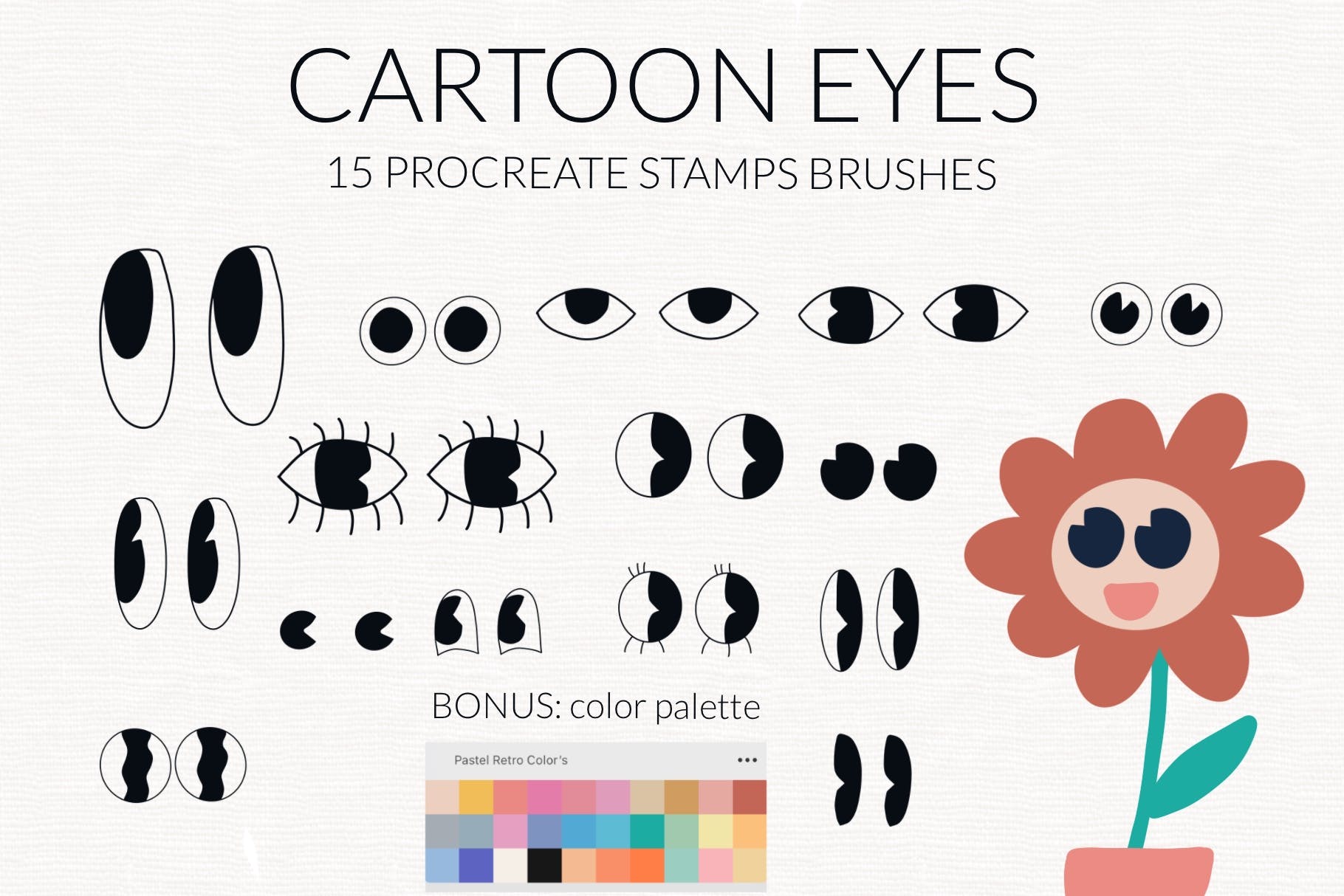 复古卡通眼睛Procreate印章笔刷 Retro cartoon eyes Procreate stamp brushes. 笔刷资源 第2张