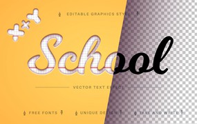 白纸网格矢量文字效果字体样式 School Paper – Editable Text Effect, Font Style