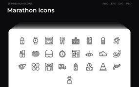 25枚马拉松赛跑主题简约线条矢量图标 Marathon icons