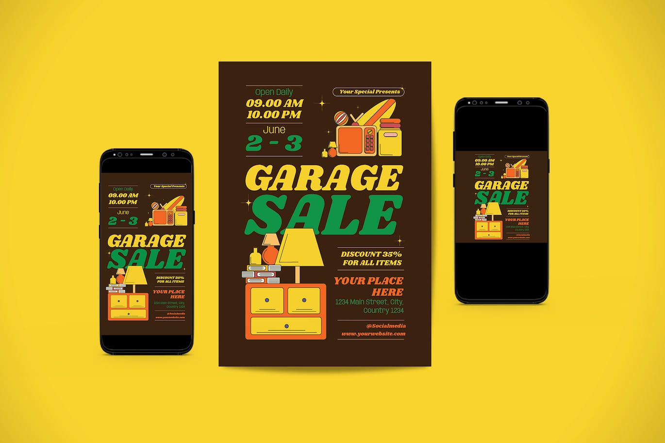 旧产品出售海报模板下载 Garage Sale Flyer Set 设计素材 第1张