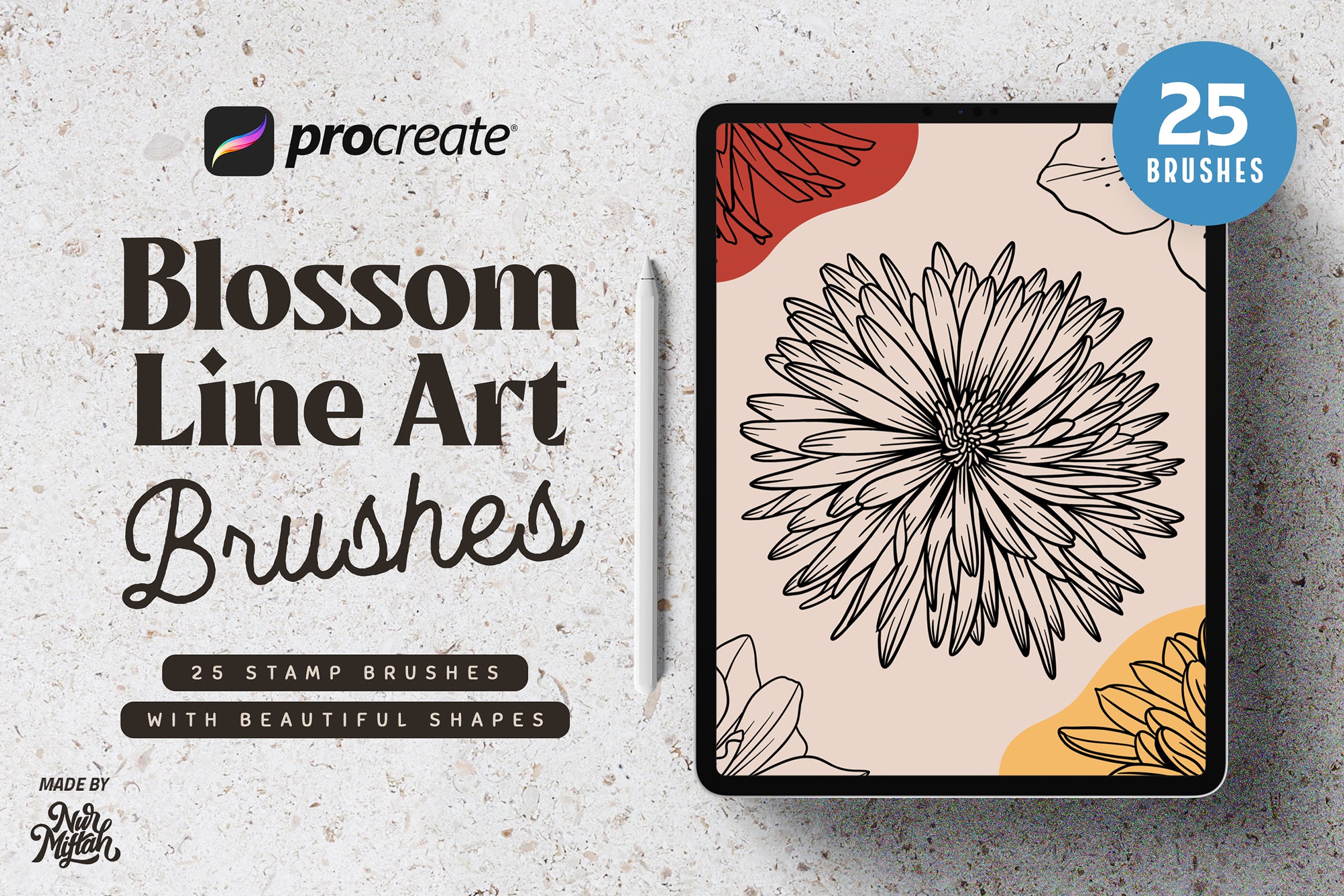 Procreate花朵线条艺术笔刷 Procreate Blossom Line Art Brushes 笔刷资源 第1张