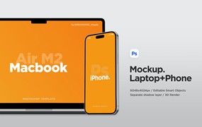 笔记本电脑和iPhone 14 Pro手机样机图v2 Laptop and Phone 14 Mockup 02