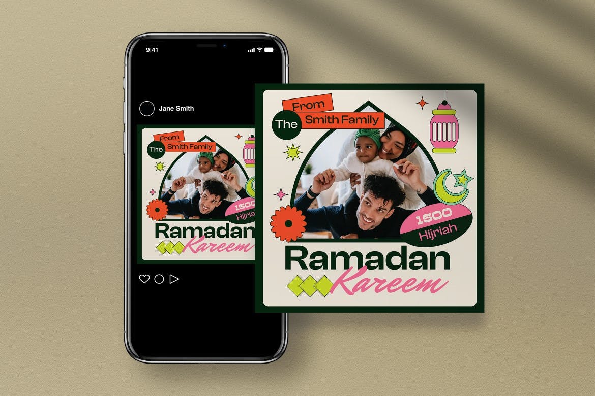 白色扁平设计斋月活动贺卡模板 White Flat Design Ramadan Greeting Card 设计素材 第4张