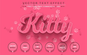 粉红色猫爪鱼骨矢量文字效果字体样式 Pink Kitty – Editable Text Effect, Font Style