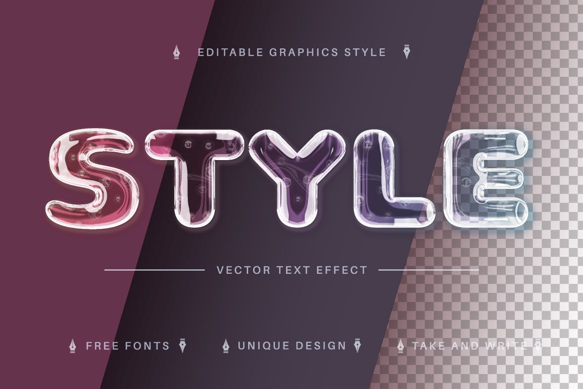 液体玻璃矢量文字效果字体样式 Glass Realistic – Editable Text Effect, Font Style 插件预设 第4张