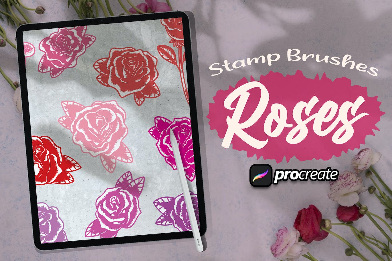 玫瑰花Procreate印章绘画笔刷素材 Dansdesign Roses Brush Stamp Procreate 笔刷资源 第2张