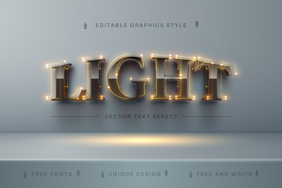 发光灯线灯泡矢量文字效果字体样式 Luxury Light – Editable Text Effect, Font Style 插件预设 第5张