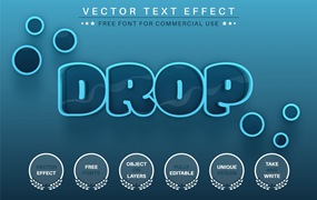 蓝色水滴矢量文字效果字体样式 Drop Water – Editable Text Effect, Font Style