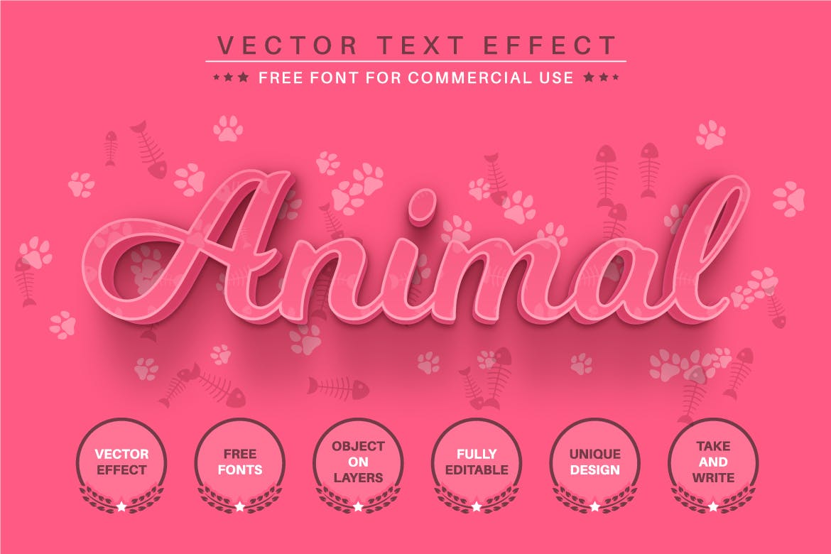 粉红色猫爪鱼骨矢量文字效果字体样式 Pink Kitty – Editable Text Effect, Font Style 插件预设 第4张