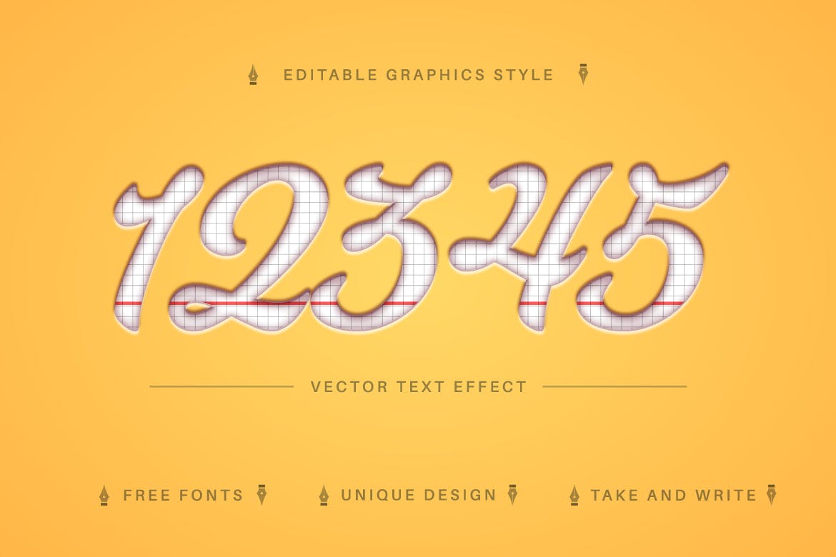 白纸网格矢量文字效果字体样式 School Paper – Editable Text Effect, Font Style 插件预设 第5张