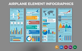 航空飞机元素信息图表设计模板 Airplane Element – Infographics Design