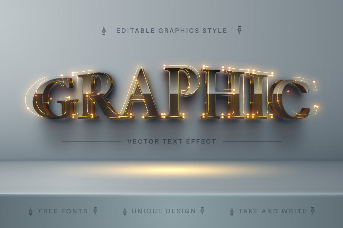 发光灯线灯泡矢量文字效果字体样式 Luxury Light – Editable Text Effect, Font Style 插件预设 第3张