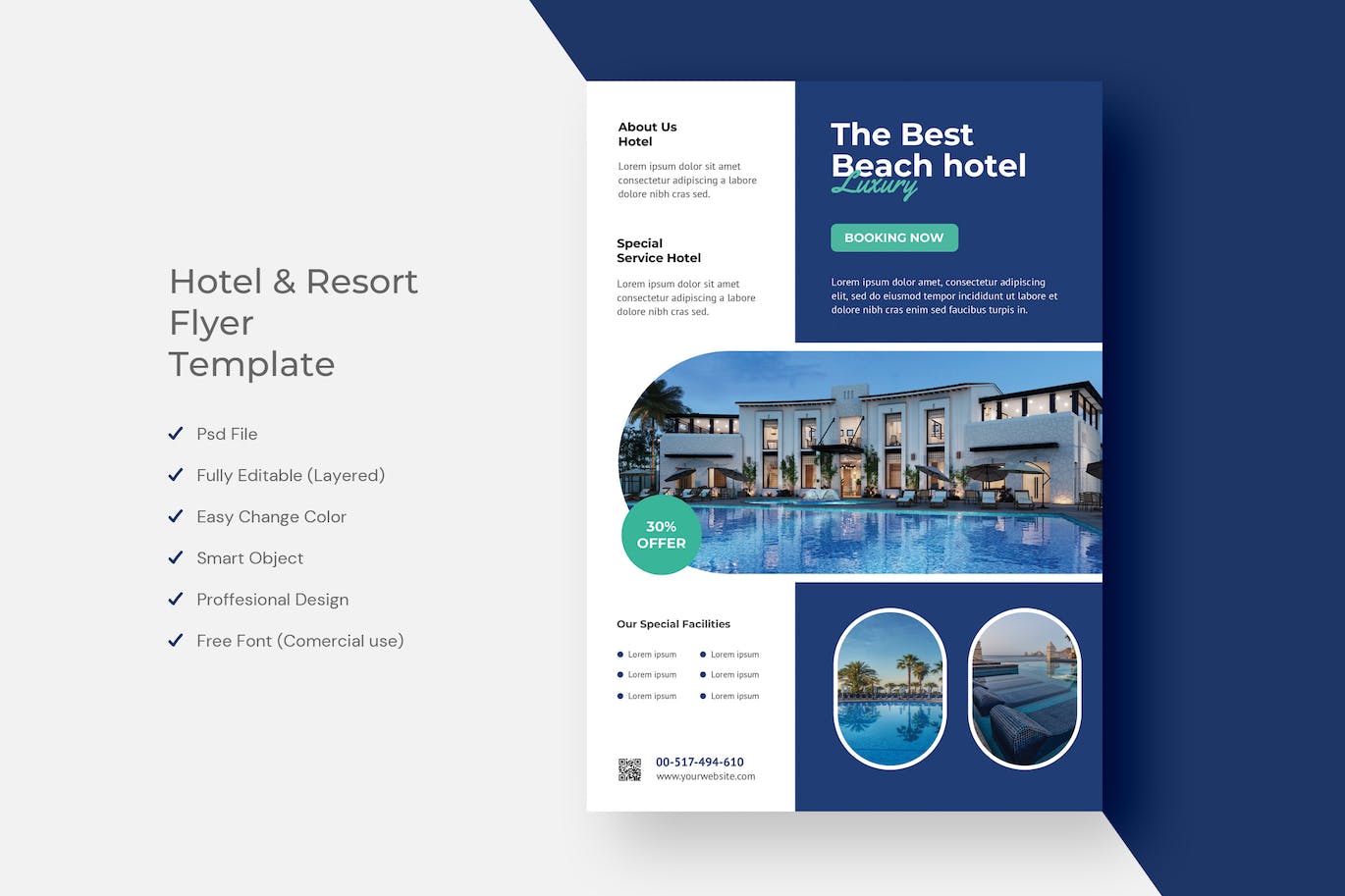 酒店和度假村海报模板 Hotel & Resort Flyer 设计素材 第1张