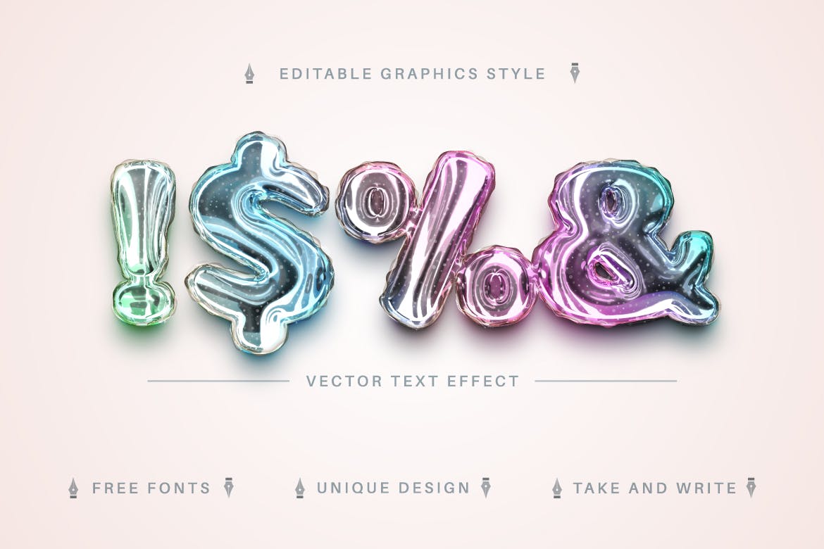 全息气球矢量文字效果字体样式 Bubble Holo – Editable Text Effect, Font Style 插件预设 第4张