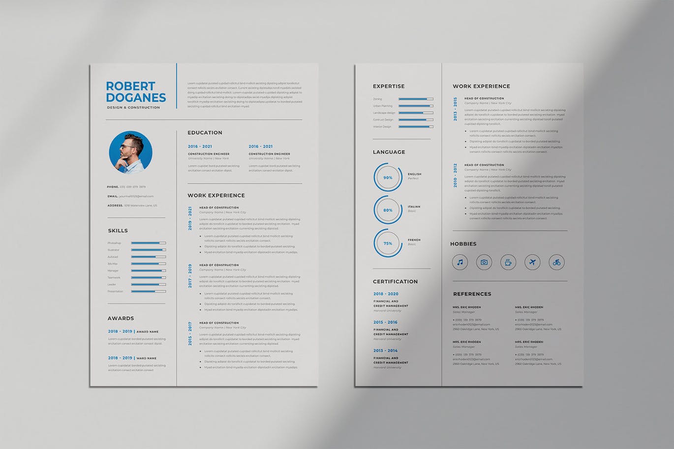 单页专业设计简历模板 Resume 幻灯图表 第4张