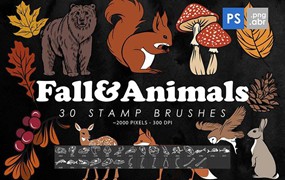 30个秋天和动物图案PS笔刷