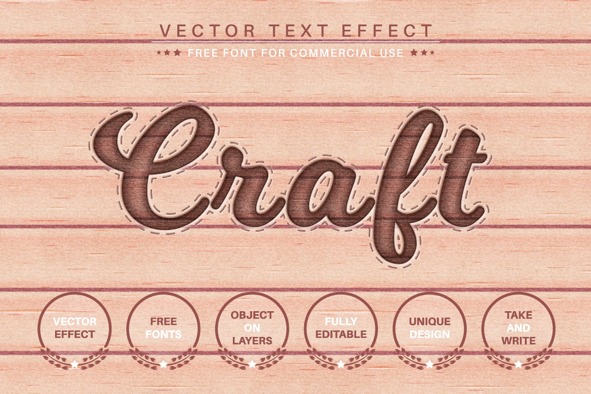 木纹工艺矢量文字效果字体样式 Wooden Craft – Editable Text Effect, Font Style 插件预设 第3张