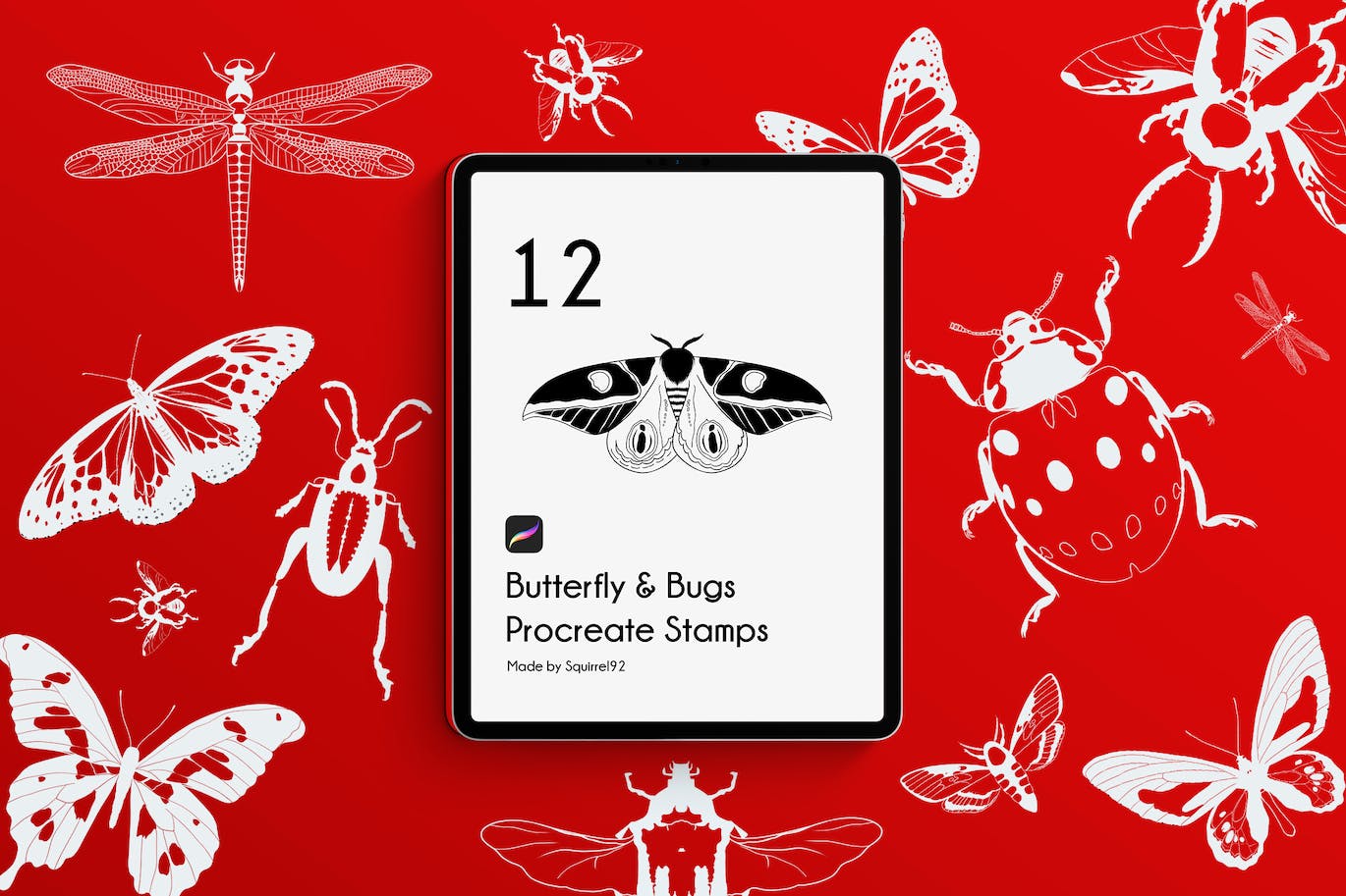 蝴蝶和虫子Procreate印章笔刷 Butterfly & Bugs Procreate Stamps 笔刷资源 第1张