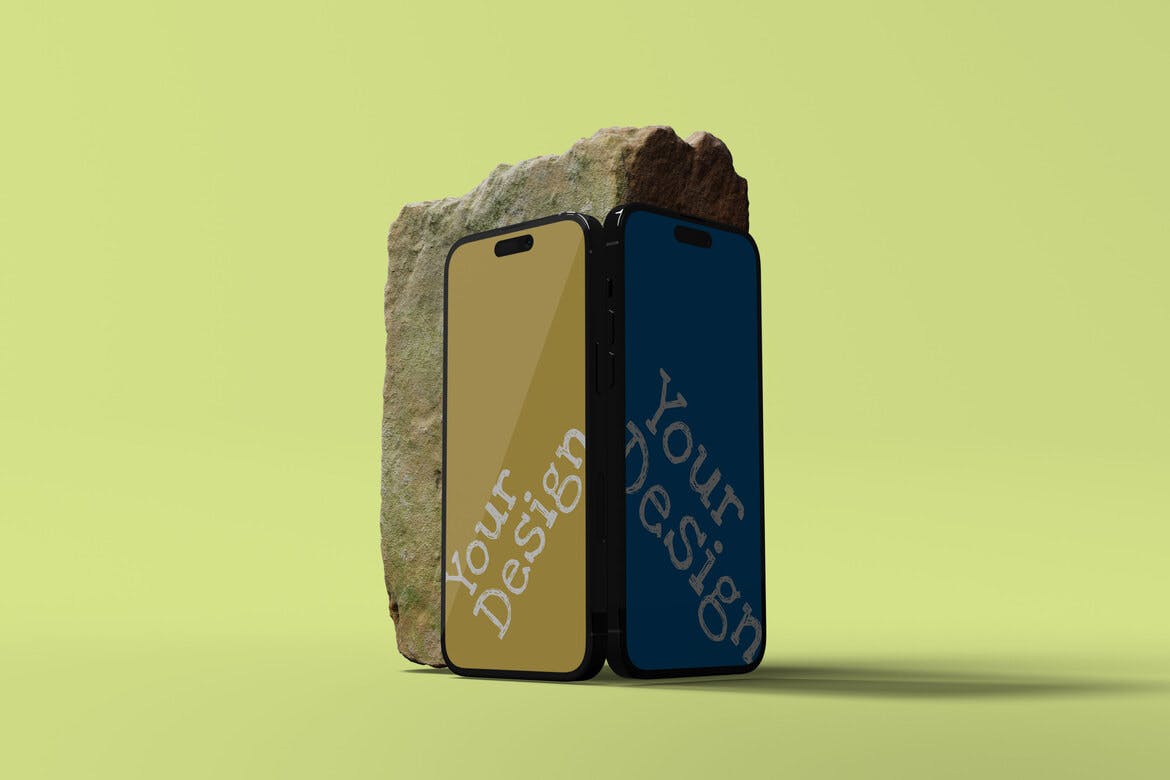 绿霉石头背景iPhone 14手机样机 iphone mockup 样机素材 第2张