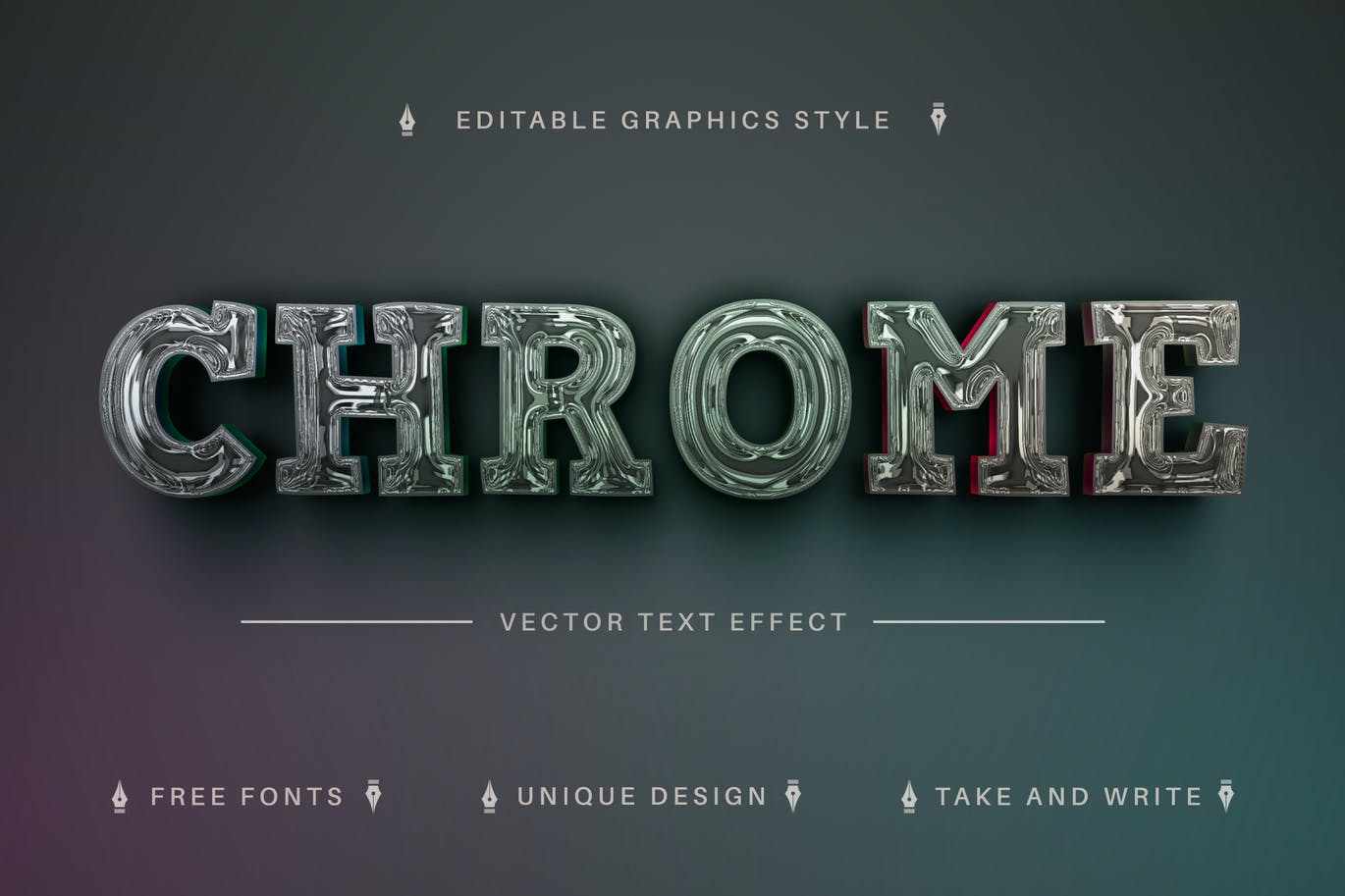深色镀铬矢量文字效果字体样式 Dark Chrome – Editable Text Effect, Font Style 插件预设 第1张