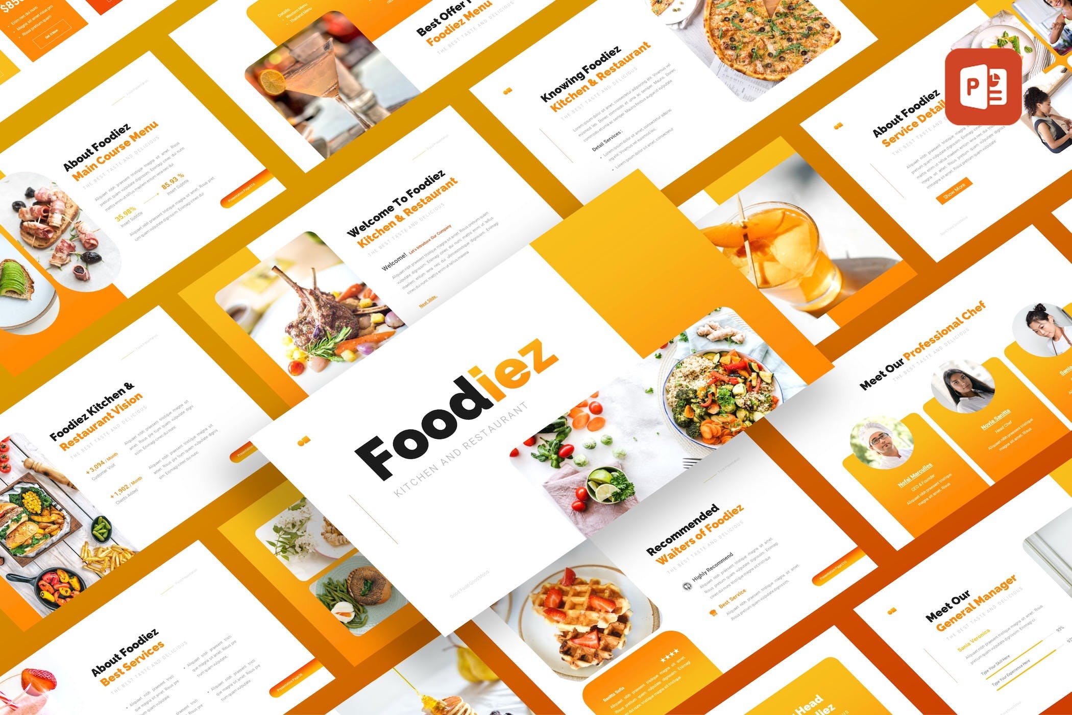 厨房和餐厅PPT创意模板 Foodiez Kitchen & Restaurant PowerPoint Template 幻灯图表 第1张