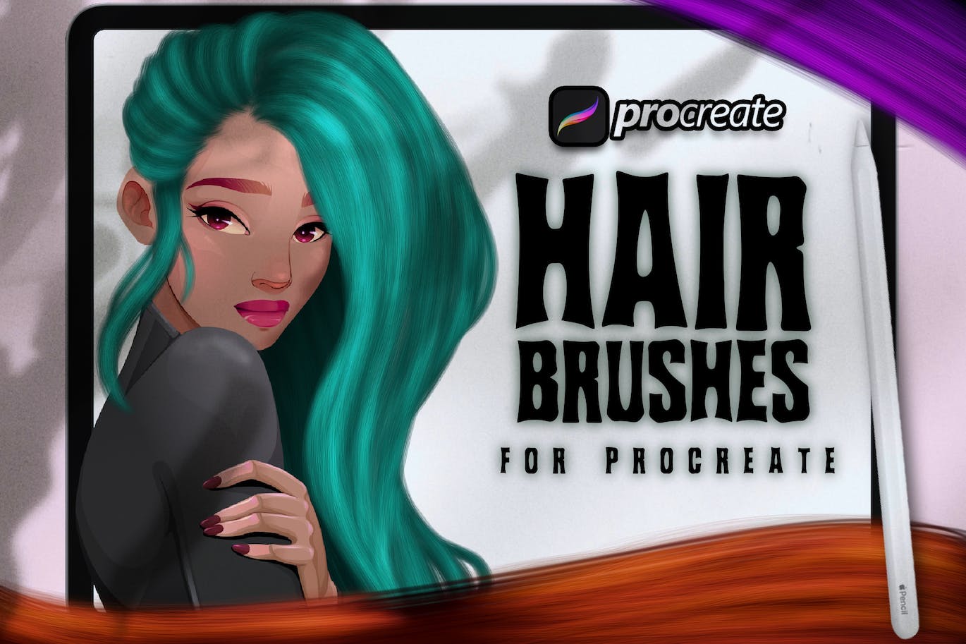 头发Procreate绘画笔刷素材 Dans Hair Brush Procreate 笔刷资源 第1张