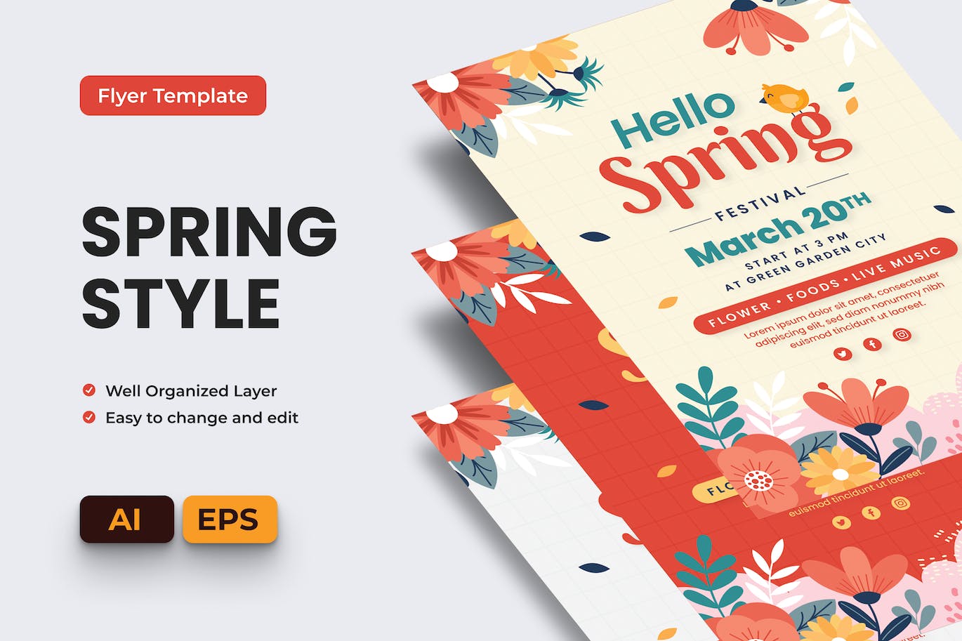 春季风格海报传单Ai和EPS模板 Spring Style Flyer Ai & EPS Template 设计素材 第1张