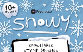 雪白雪花Procreate印章笔刷 Snowy Procreate Stamp Brushes