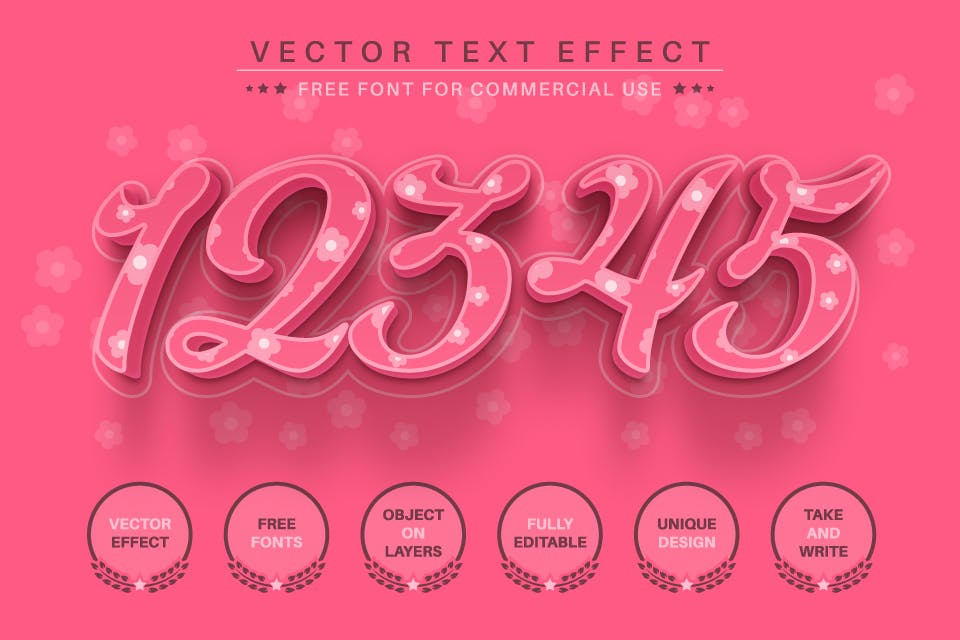 粉红花卉矢量文字效果字体样式 Pink Flower – Editable Text Effect, Font Style 插件预设 第2张