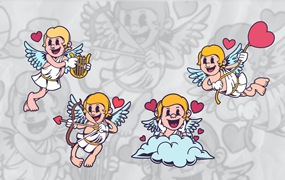 丘比特复古卡通插画集 Cupid Retro Cartoon Illustration Set