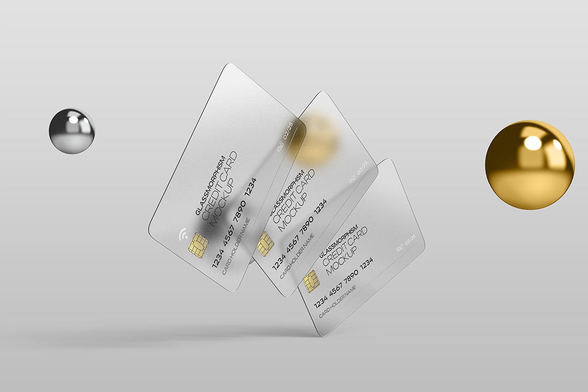 磨砂玻璃效果信用卡设计样机 Glass Effect Credit Card Mockups 样机素材 第4张