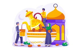 斋月和开斋节派对概念设计插画 Ramadan Iftar Party Illustration