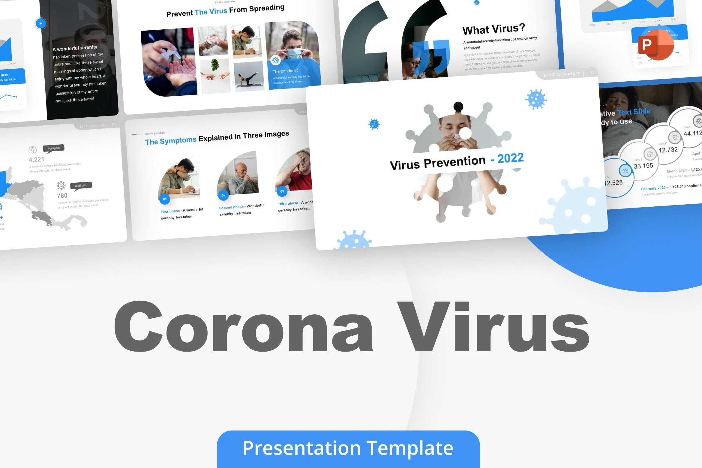 甲流病毒预防Powerpoint模板 Corona Virus PowerPoint Template 幻灯图表 第1张