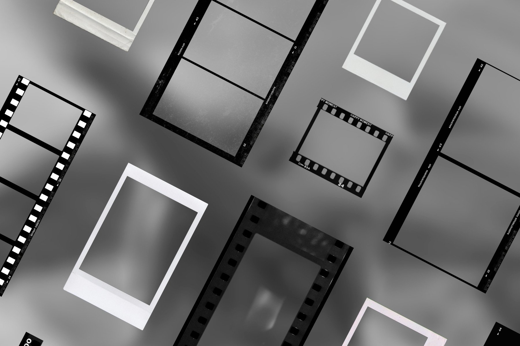 100个潮流划痕复古即时帧胶卷框即时PSD模板PNG素材 100 Film Frames & Instant Templates 图片素材 第5张