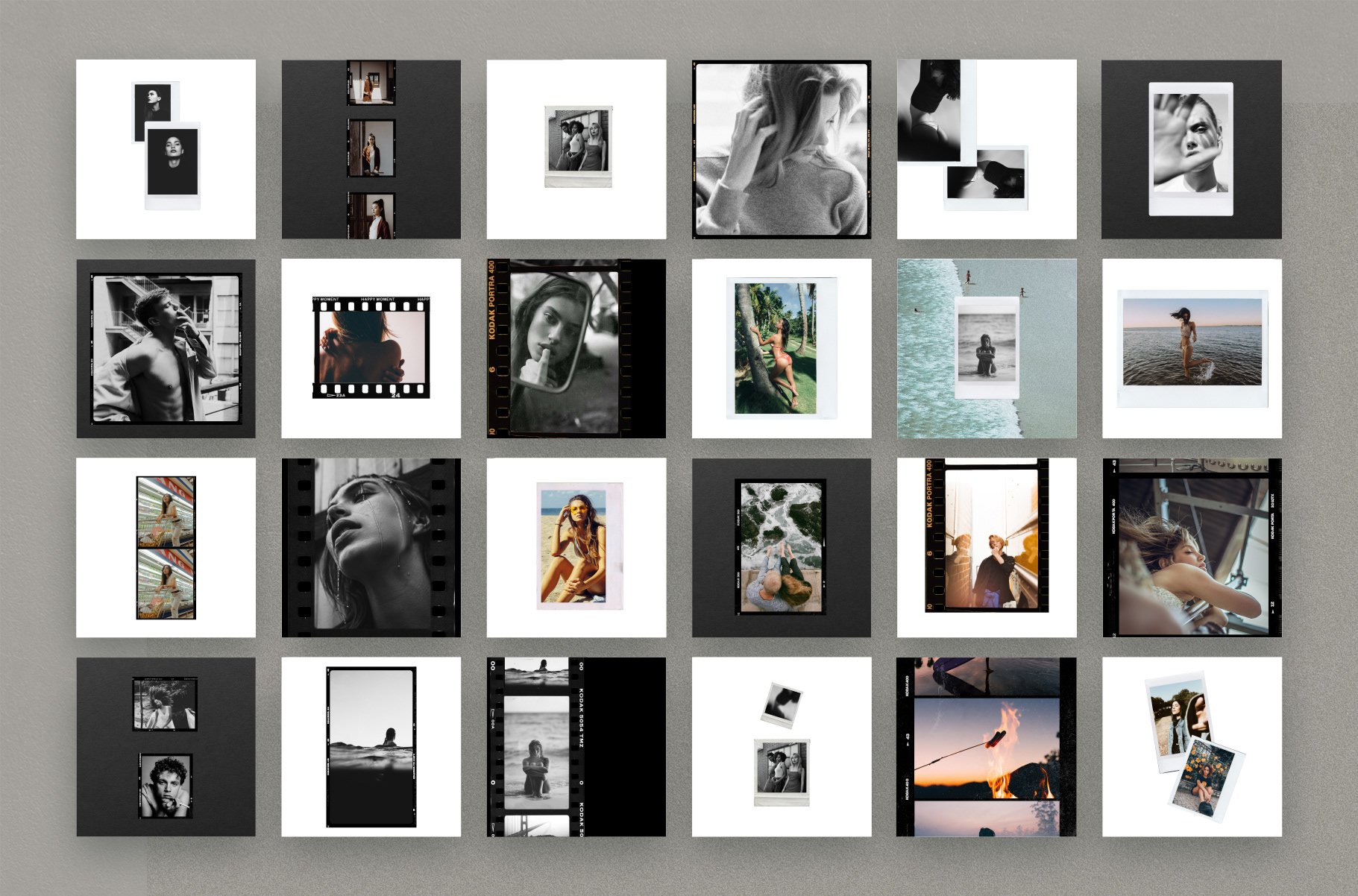 100个潮流划痕复古即时帧胶卷框即时PSD模板PNG素材 100 Film Frames & Instant Templates 图片素材 第2张
