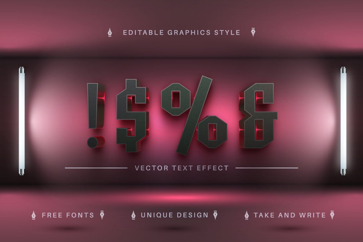 粉光金属感矢量文字效果字体样式 Pink Lovely – Editable Text Effect, Font Style 插件预设 第6张