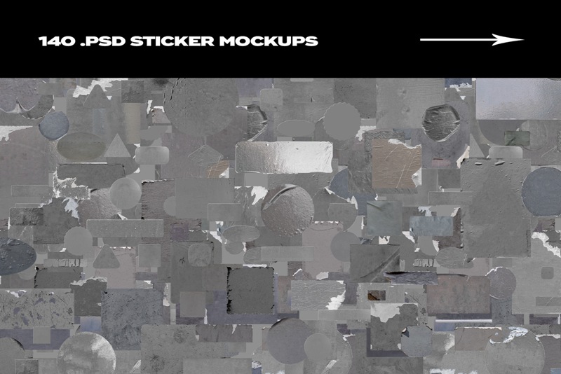 全息潮流复古划痕撕纸贴纸标签PSD样机模板 PrintPixel Sticker Mockup Bundle Logo Branding 样机素材 第4张