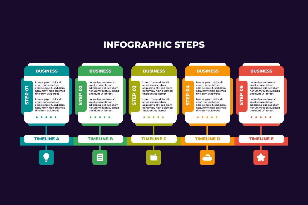 扁平化信息图表步骤设计模板 Flat Infographic Business Steps Design Template 幻灯图表 第1张
