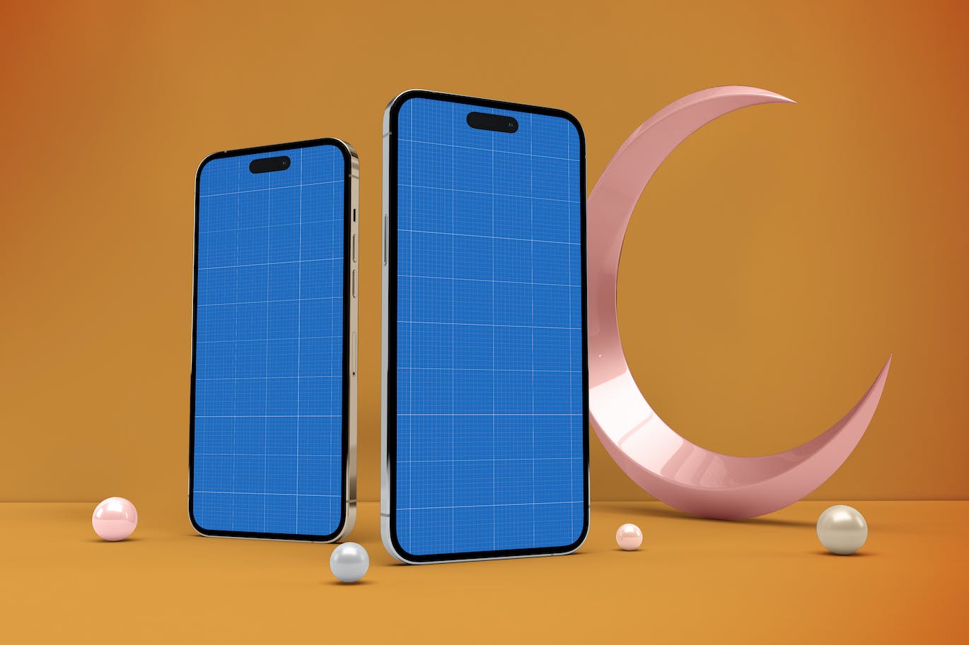 3D斋月月亮元素iPhone 14 Pro手机样机 Ramadan iPhone Screen Mockup 样机素材 第1张