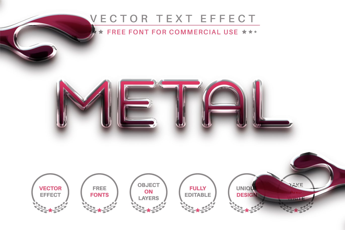 粉红金属矢量文字效果字体样式 Pink Metal – Editable Text Effect, Font Style 插件预设 第1张