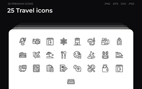 25枚旅行主题简约线条矢量图标 25 Travel icons