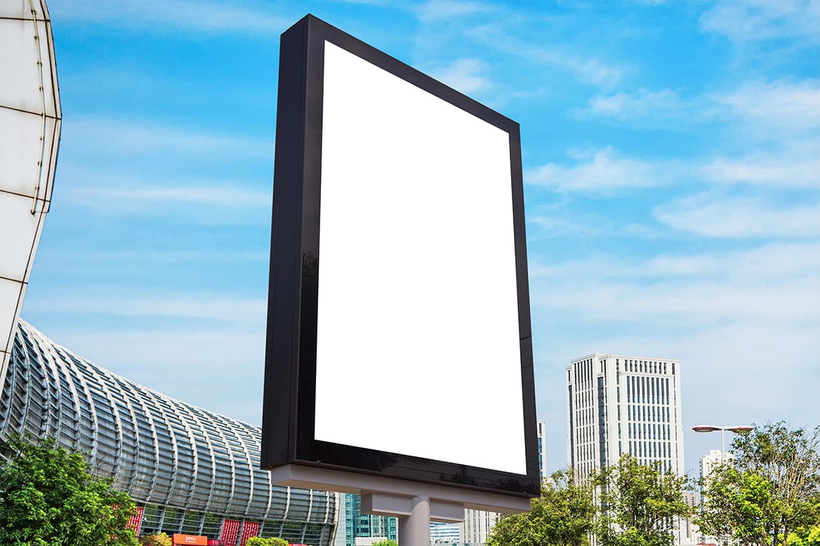 侧视图垂直广告牌设计样机模板 Side View Vertical Billboard Mockup 样机素材 第2张