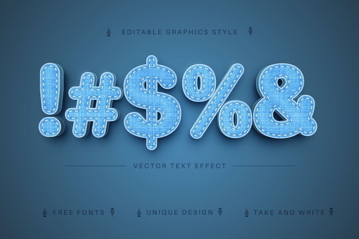 牛仔裤纹理矢量文字效果字体样式 Jeans Textile – Editable Text Effect Font Style 插件预设 第7张