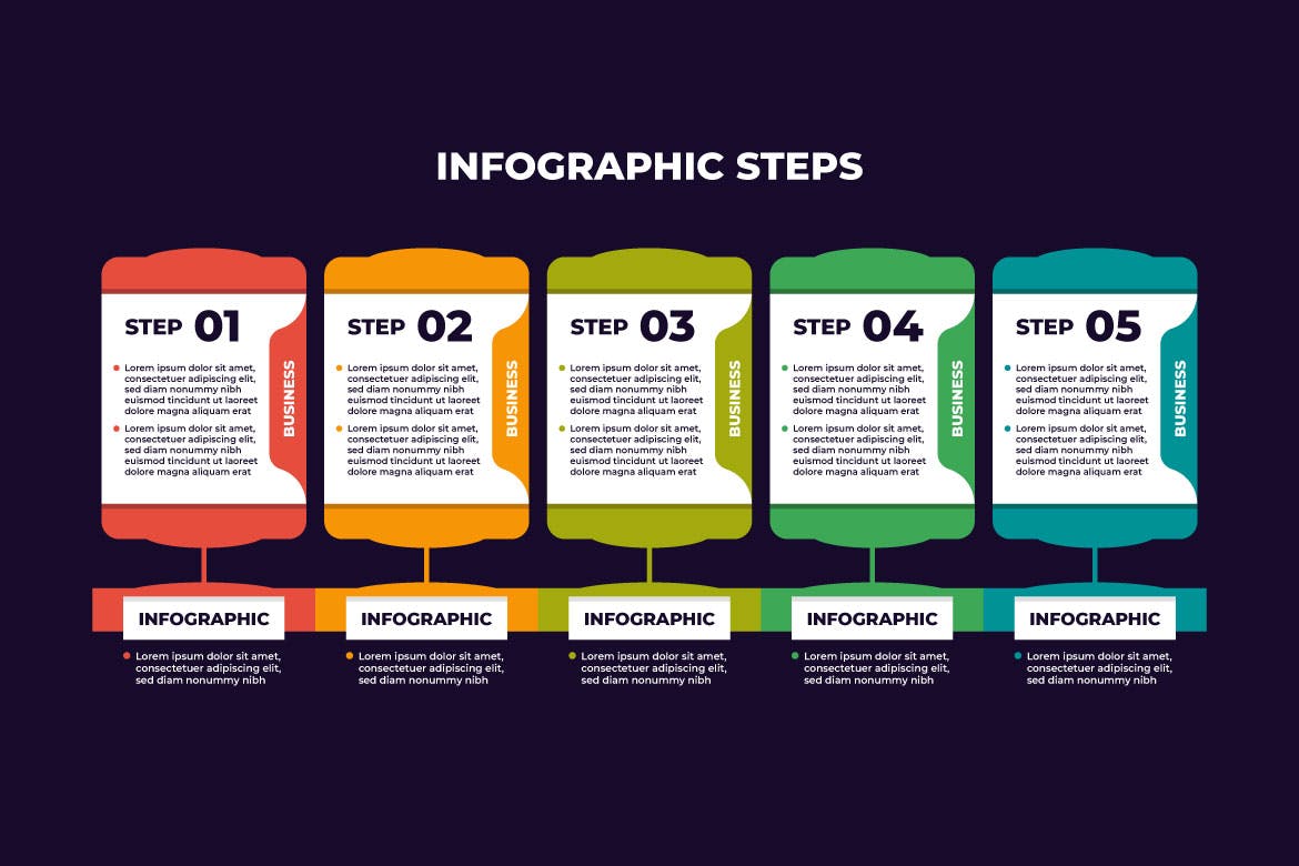 色彩斑斓扁平化商业步骤信息图表模板 Colorful Flat Business Steps Infographic 幻灯图表 第1张