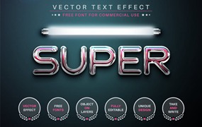 水晶灯管矢量文字效果字体样式 Super Light – Editable Text Effect, Font Style