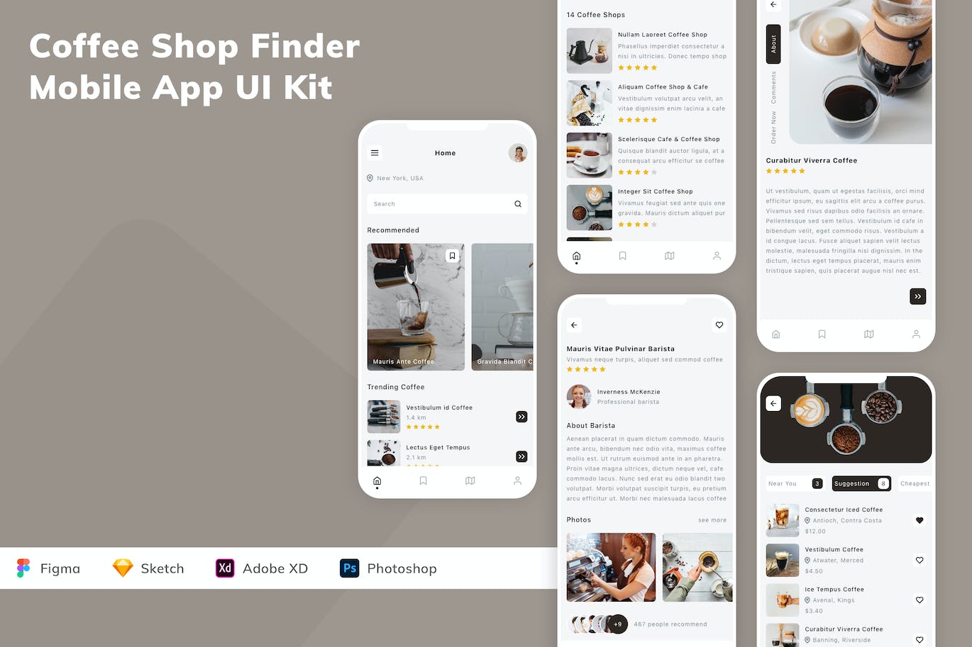 咖啡店搜索应用程序App设计UI工具包 Coffee Shop Finder Mobile App UI Kit APP UI 第1张
