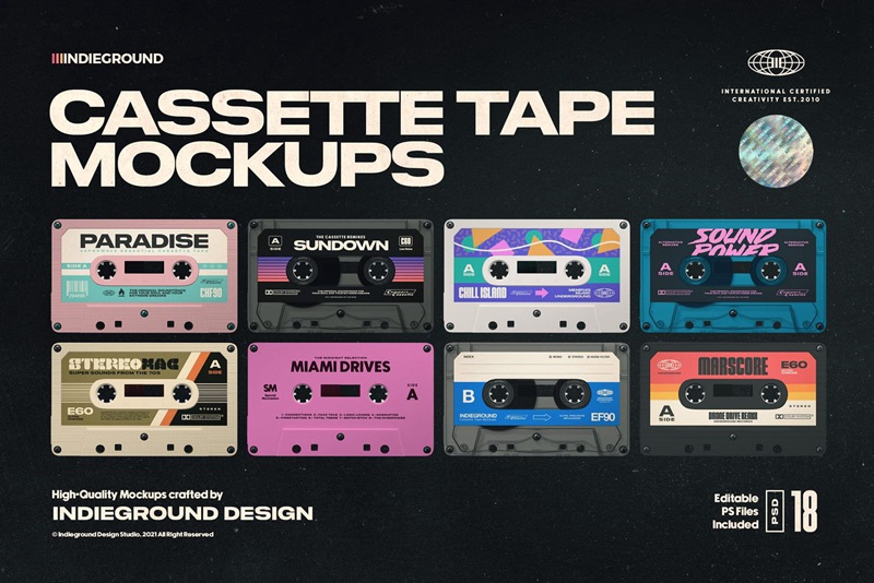 逼真盒式磁带模型PSD样机模板 Cassette Tape Mockups 样机素材 第1张