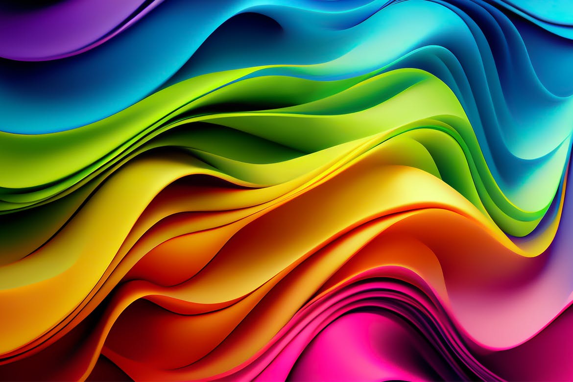 彩虹波浪缎面3D背景 Rainbow Wavy Satin Background 图片素材 第1张