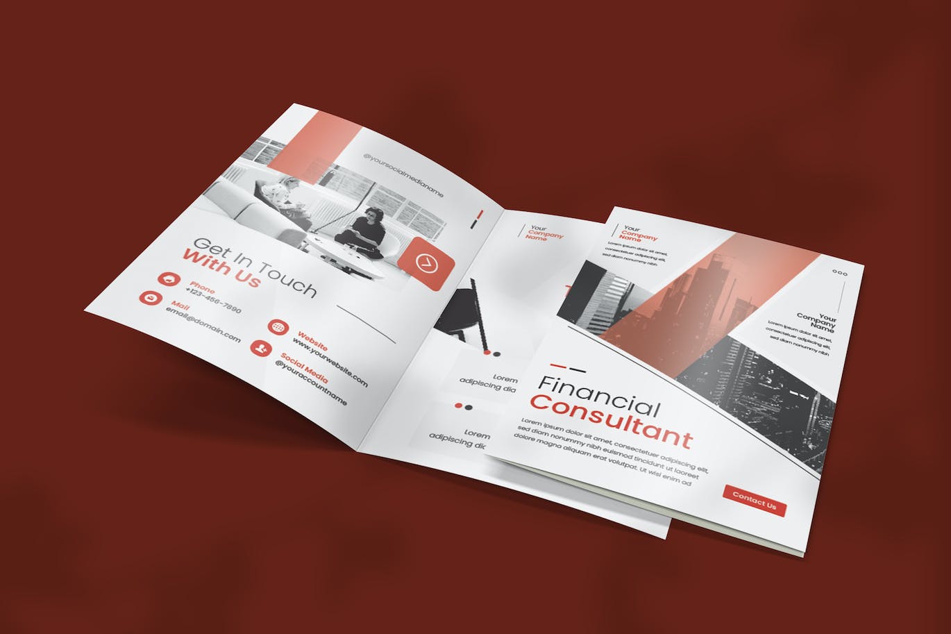 红灰色双折小册子设计模板 Red Grey – Bifold Brochure 设计素材 第2张